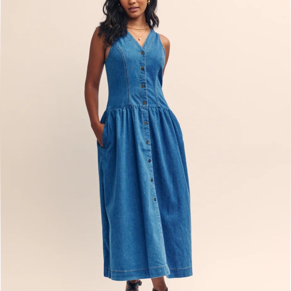Nordstrom Blue Denim Button-Front Midi Dress